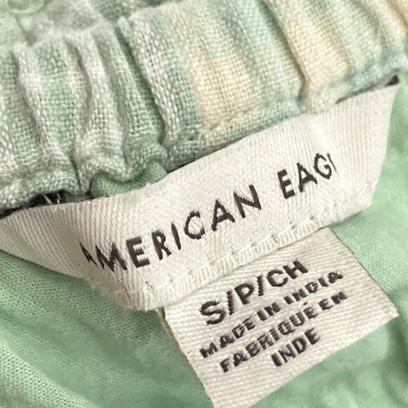 American Eagle Small S Green Plaid Cotton Linen Halter Sheath Mini Sun Dress - Picture 4 of 5